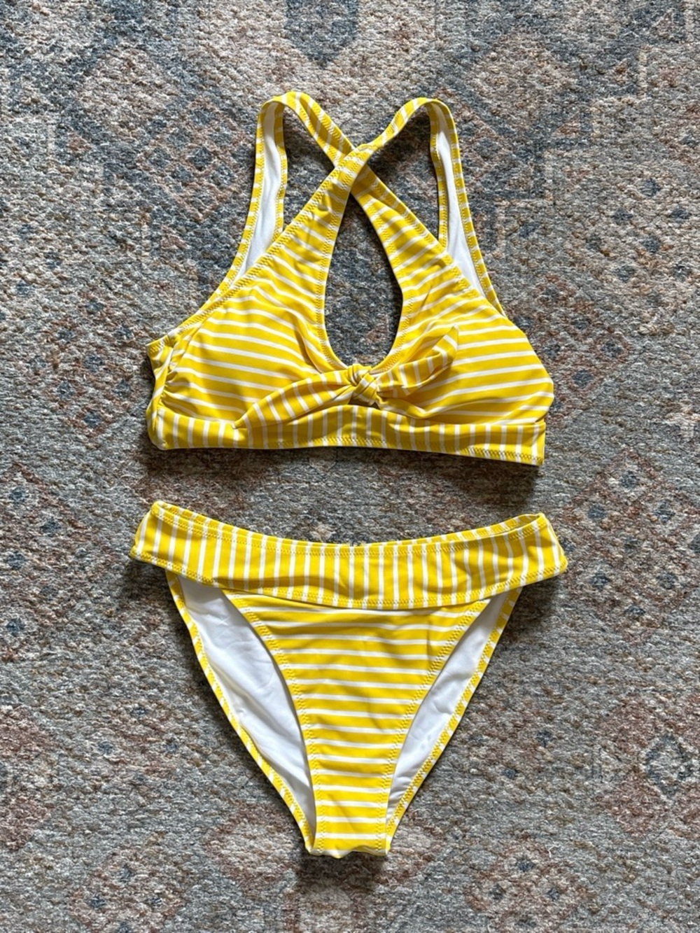 Cupshe Yellow & White Striped Knot Bikini Set